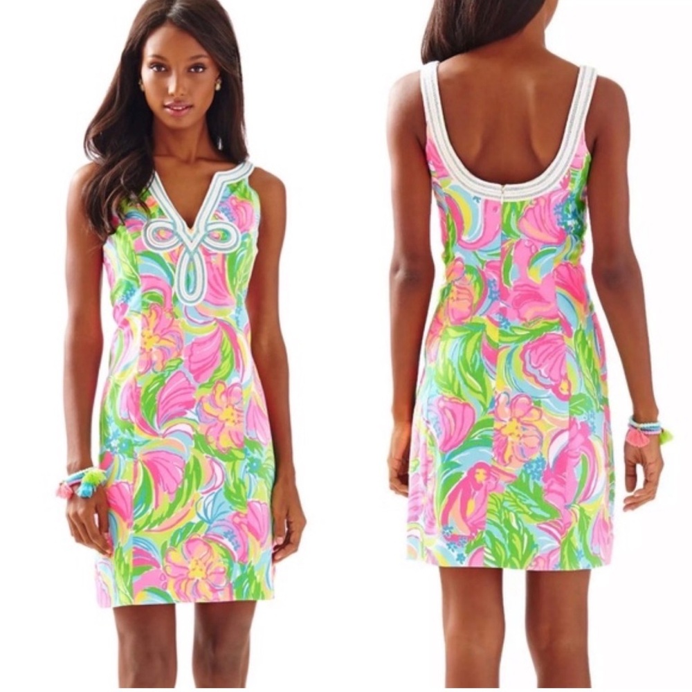 Lilly Pulitzer Neon Pink Multi Floral Notch-Neck Shift Coverup